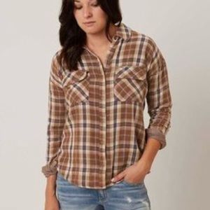 Buckle Gilded Intent Brown Plaid Snap shirt XS